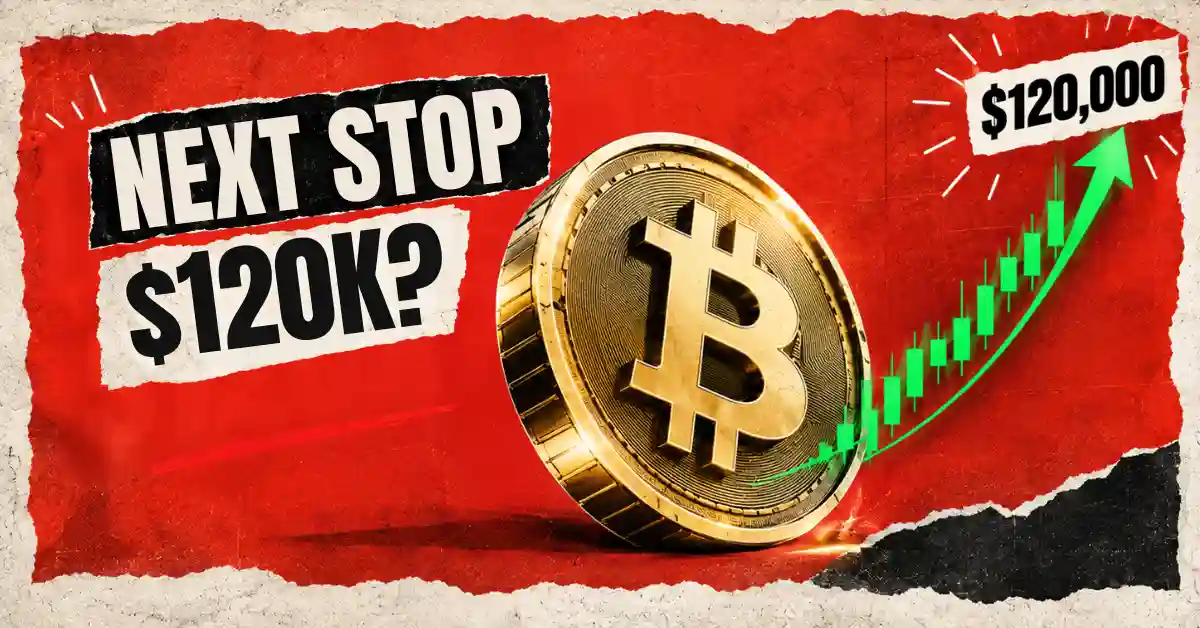 Gold Bitcoin with green uptrend chart to $120K.