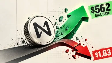 NEAR Protocol coin with rising green arrow targeting $562 bull case