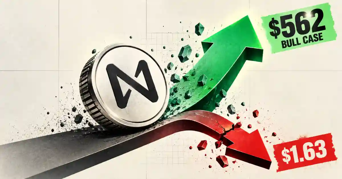 NEAR Protocol coin with rising green arrow targeting $562 bull case