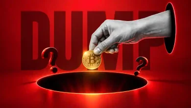 Hand dropping Bitcoin into a dark hole near DUMP text