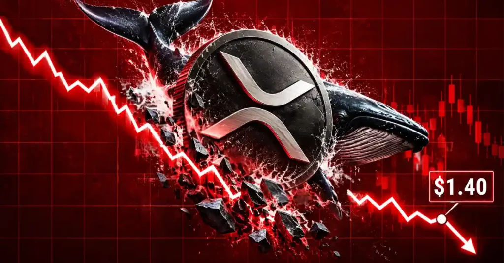 Gold Bitcoin coin crashing into a stone price chart with falling red arrow