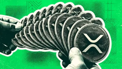 Hands fanning out a stack of silver XRP coins like playing cards