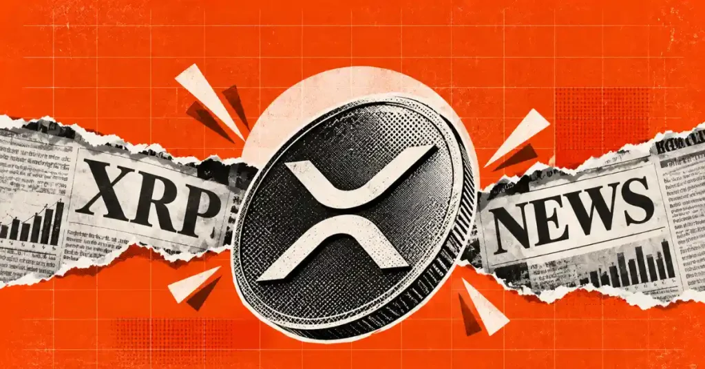 XRP coin over torn newspaper background with XRP News text