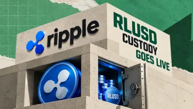 Open bank vault with RLUSD coins and Ripple logo with text RLUSD Custody Goes Live